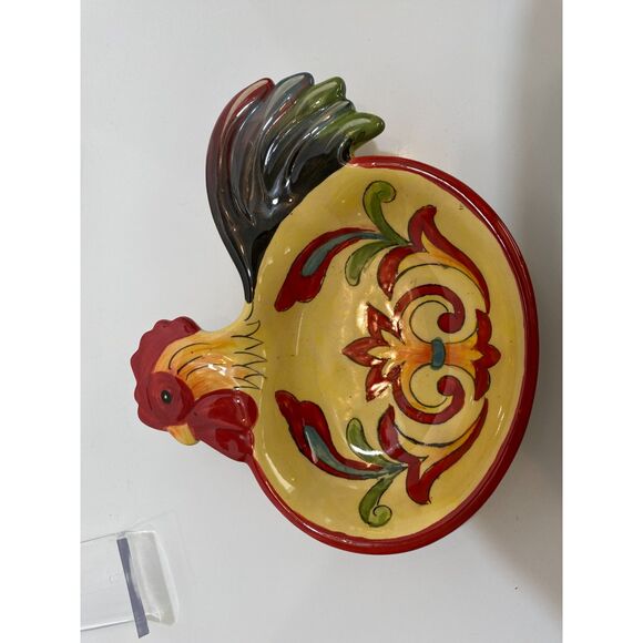 Set of 4 Maxcera Rooster Hand Painted Floral Design Decorative Dishes/Bowls - Picture 4 of 14